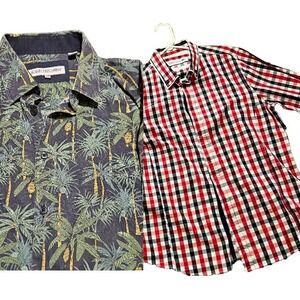 (Lot of 2) John Lennon Tropical Palm Hawaiian  & Gingham Long Sleeve Large